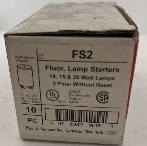 Pass & Seymour Legrand FS-2 Fluorescent Lamp Starter for 14, 15 & 20 Watt Lamps (Box of 10)