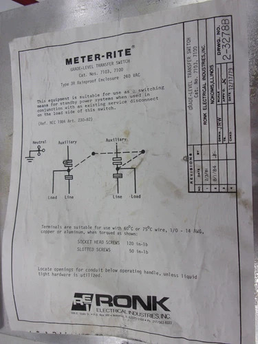 Ronk Meter-Rite Double-Throw Transfer Switch 7100, 100A, 240V — product image 3 of 9