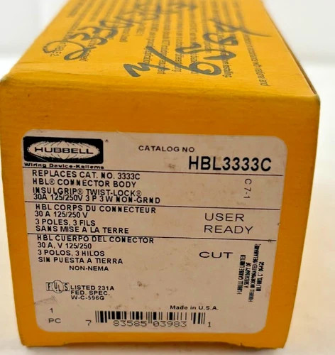 Hubbell HBL3333C 30A 125/250V Twist-Lock Connector — primary product image