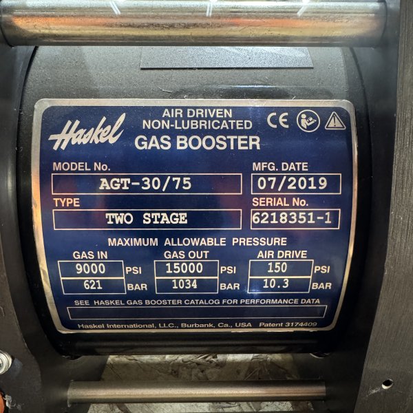 Haskel AGT-7/30 Air-Driven Two-Stage Gas Booster — product image 2 of 2