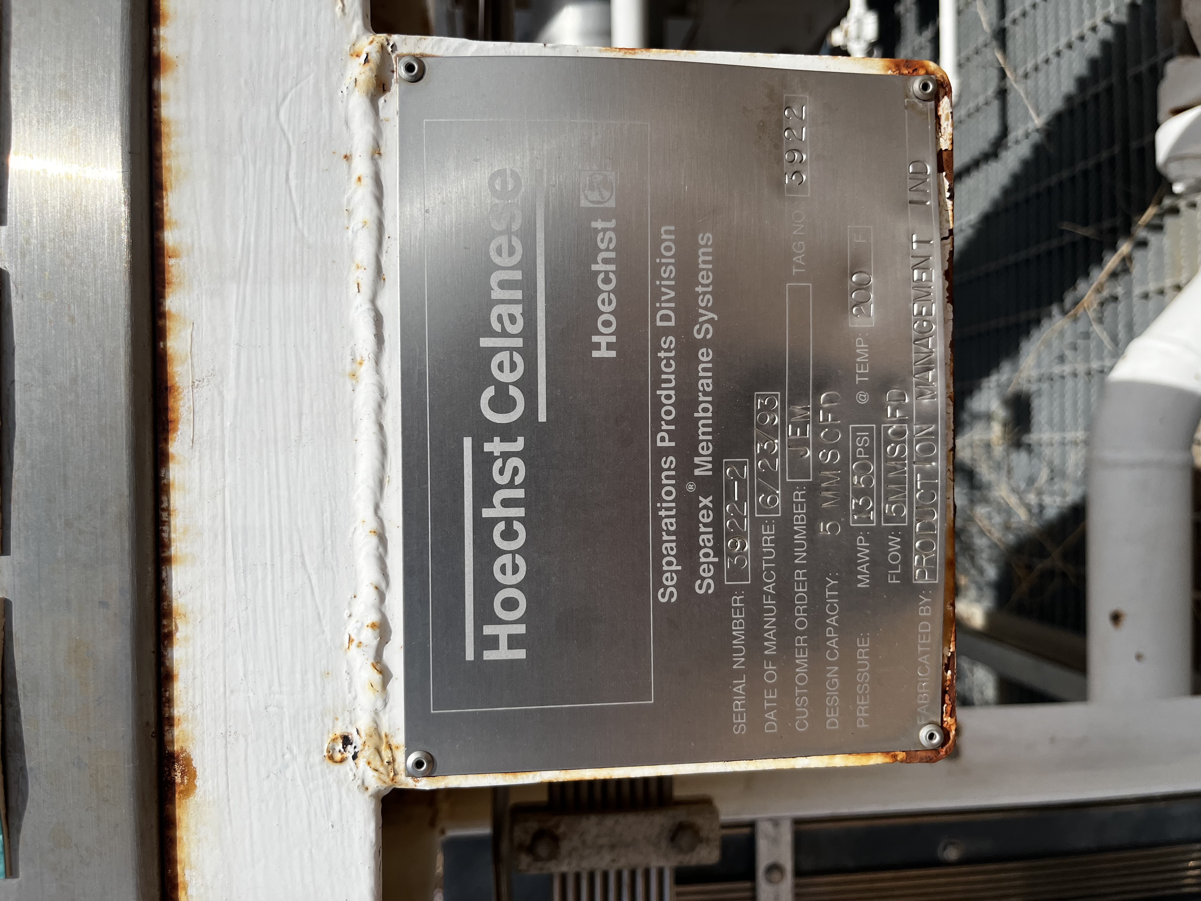 Hoechst Celanese Separex Membrane Gas Separation System — product image 2 of 9