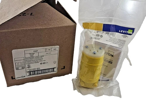 Leviton 1547 Dustguard Grounding Connector, 15A 125V, 2-Pole 3-Wire, Female, Yellow - Box of 10 — product image 3 of 3