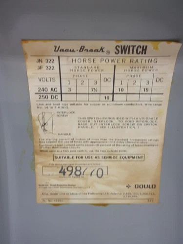ITE Gould HU322 General Duty Safety Switch, 60A, 2P, Fusible, 240V, NEMA 1 — product image 3 of 8