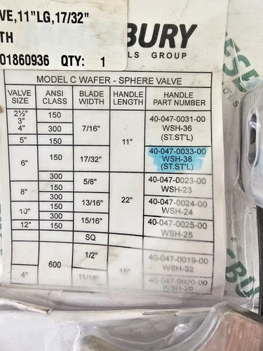 Jamesbury 40-047-0033-00 WSH-38 Stainless Steel Butterfly Valve Handle Kit — product image 2 of 5