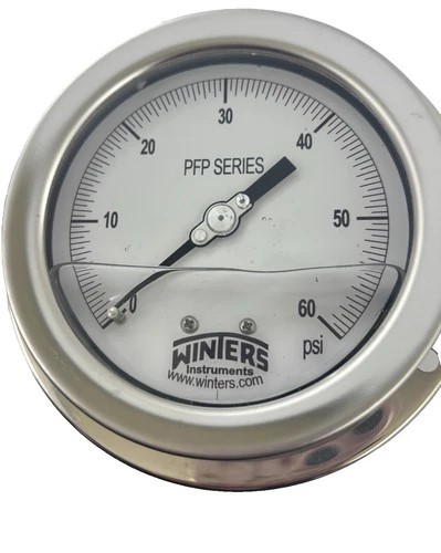 Winters PFP1003R14FF Premium Stainless Steel Liquid Filled Pressure Gauge, 4" Dial, 0-60 PSI, 1/4" NPT Back Connection — primary product image