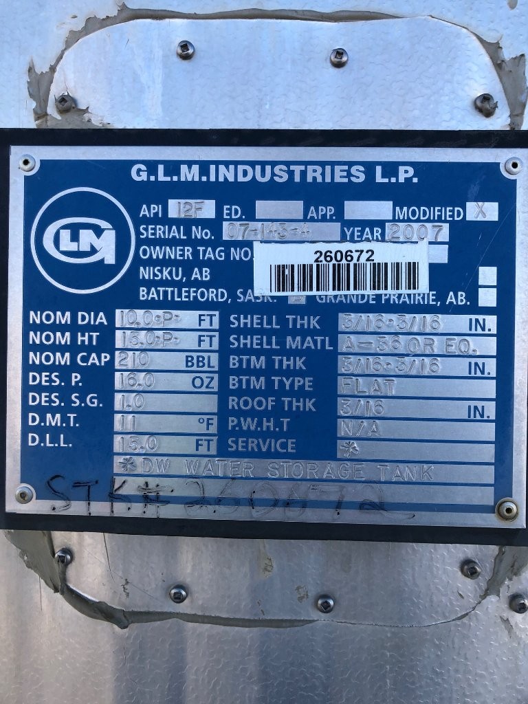 210 BBL Double Wall GLM Storage Tank – 2007 — product image 4 of 6