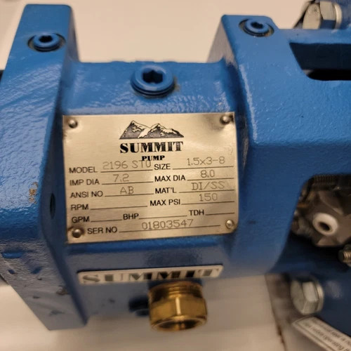 Summit Pump 2196 STO Centrifugal Pump 1.5x3-8 DI/SS with 7.2" Impeller — product image 8 of 16