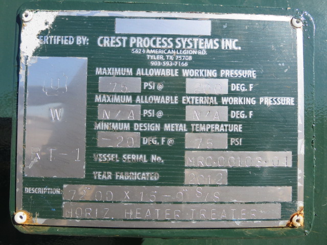 Crest Process Systems Horizontal Heater Treater 6ft x 15ft — product image 9 of 16