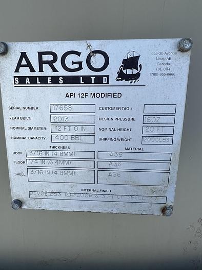 400 BBL Partially Internally Coated Tank — product image 6 of 6