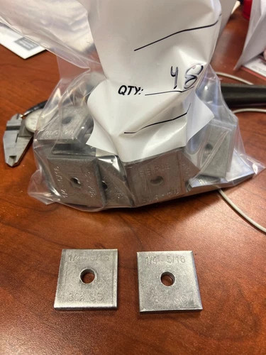 304 Stainless Steel Square Washers for Unistrut, 1/4" - 5/16" Hole, 1-5/8" x 1-5/8" (Lot of 48) — product image 2 of 4