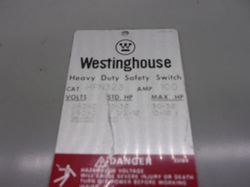 Westinghouse HFN323 Heavy Duty Safety Switch, 100 Amp, 240V, NEMA 1 — product image 2 of 9