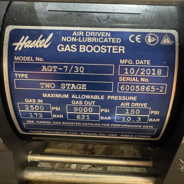 Haskel AGT-7/30 Air-Driven Two-Stage Gas Booster — product image 2 of 2