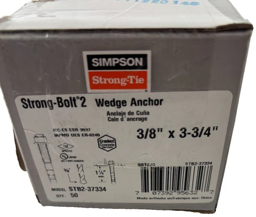 Simpson Strong-Tie Strong-Bolt 2 Wedge Anchor 3/8 in x 3-3/4 in STB2-37334 (Box of 50) — primary product image