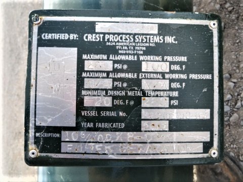 Crest Process Systems Filter Vessel 10.75" x 8' — product image 4 of 7