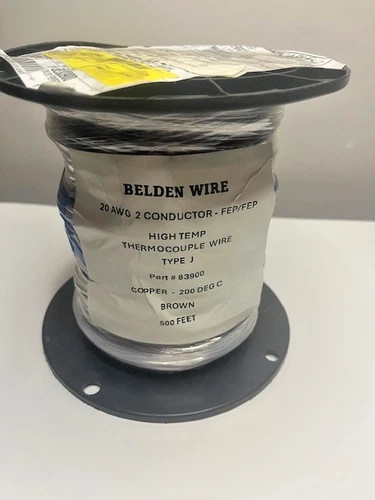 Belden 83900 Type J Thermocouple Extension Wire, 20 AWG, 2 Conductor, 500 ft Spool