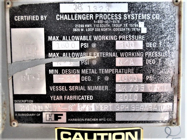 Challenger Process Systems 24" OD x 7'-6" S/S Vertical 3-Phase Separator — product image 9 of 10