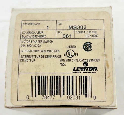 Leviton MS302 Motor Start Switch 30A 600V AC Black — primary product image