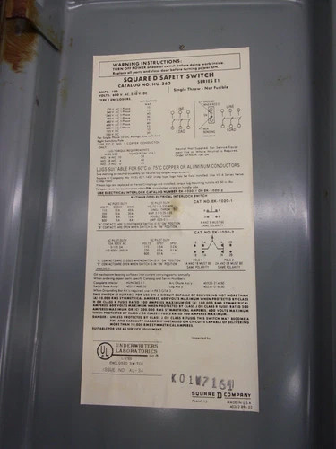 Square D HU363 Heavy Duty Safety Switch, 100A, 600V, 3-Pole, Non-Fusible, NEMA 1 — product image 2 of 8