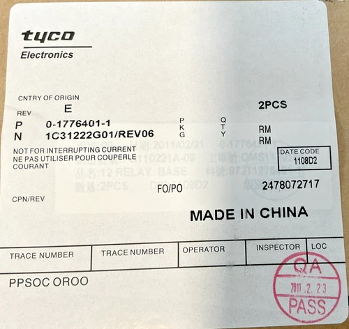 Tyco Electronics High Power Relay Base 1C31222G01 — product image 2 of 8