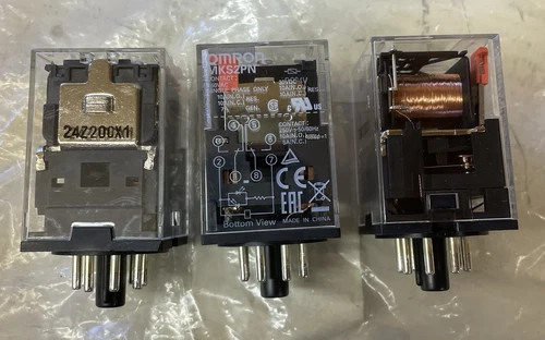 Lot of 3 Omron MKS2PN General Purpose Relays 250VAC 10A 8-Pin with Sockets — primary product image