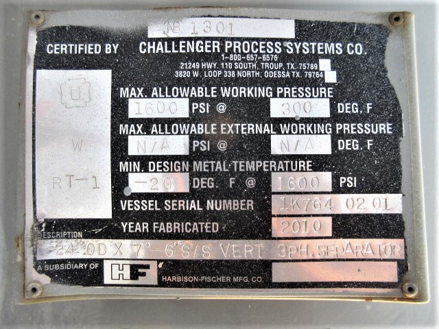 Challenger Process Systems 24" OD x 7'6" S/S Vertical 3-Phase Separator — product image 9 of 10
