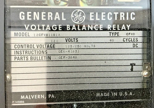 General Electric 12CFVB11B1A Voltage Balance Relay Type CFVB — primary product image