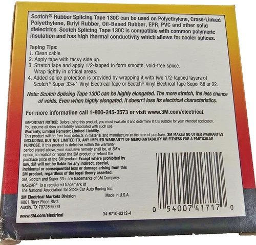 3M Scotch 130C Linerless Rubber Splicing Tape, 3/4 in x 30 ft (Lot of 12 Rolls) — product image 2 of 4