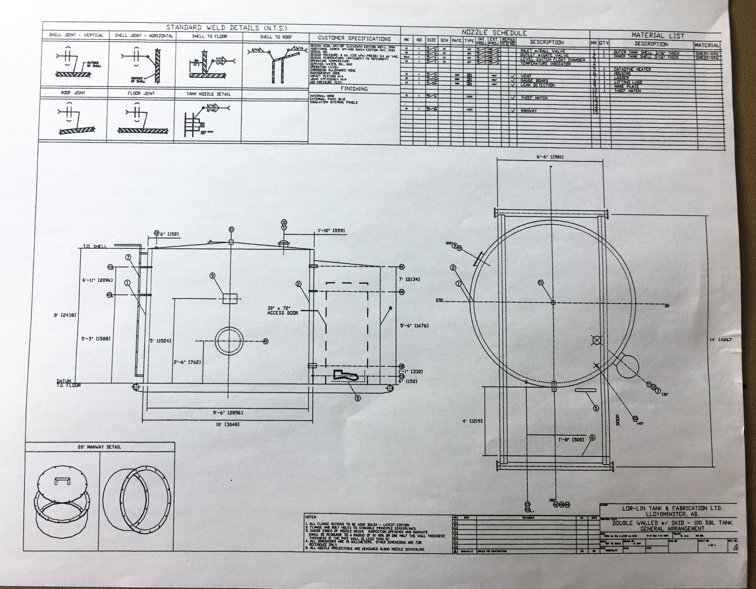 100 BBL Lor-Lin Double Wall Storage Tank — product image 4 of 6