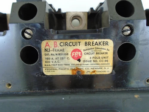 Federal Pacific NJ631150 150A 3-Pole 600VAC Circuit Breaker — product image 2 of 6