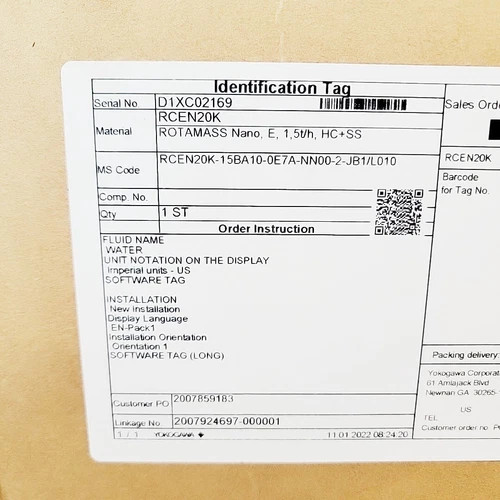 Yokogawa ROTAMASS Nano Coriolis Mass Flowmeter RCEN20K-15BA10-0E7A-NN00-2-JB1/L010 — product image 12 of 15