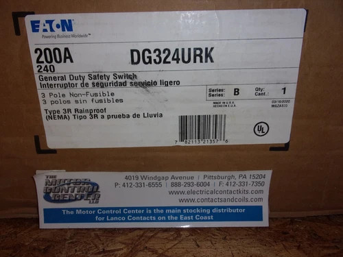 Eaton DG324URK General Duty Safety Switch 200A 240V 3P NEMA 3R — primary product image