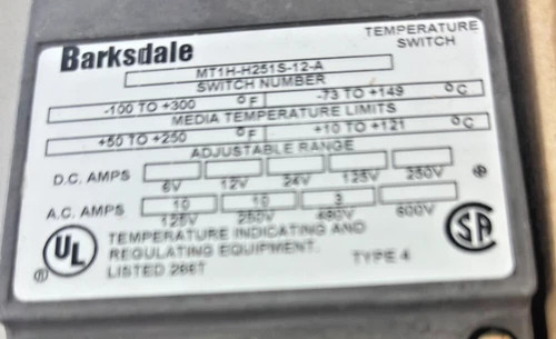 Barksdale MT1H-H251S-12A Temperature Switch — product image 3 of 4