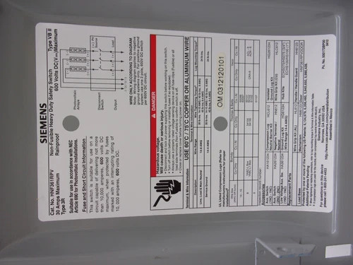 Siemens Heavy Duty Non-Fusible Solar Safety Disconnect Switch HNF361RPV — product image 6 of 8