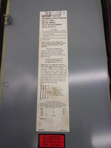 Westinghouse RGUN323 General Duty Safety Switch 100A 240V 3P Non-Fusible NEMA 3R — product image 3 of 9