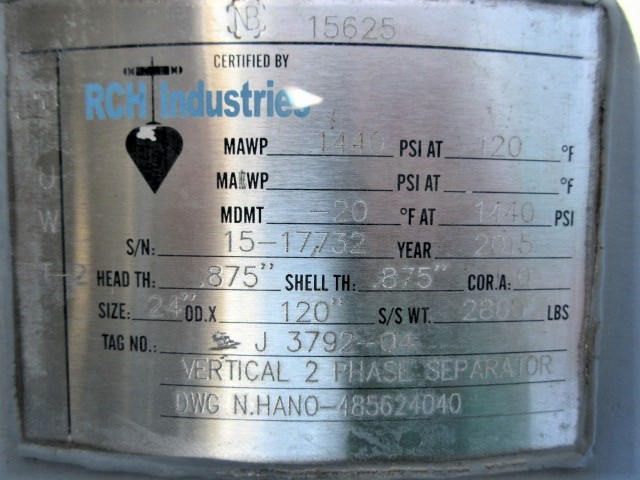 RCH Industries Vertical 2-Phase Separator, 24" x 10', 1440 PSI — product image 7 of 12