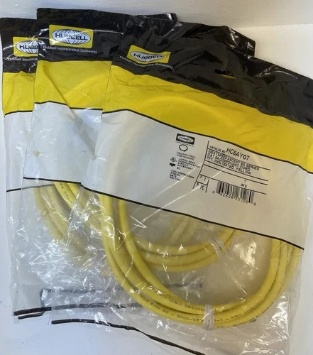 Lot of 3 Hubbell HC6AY07 NextSpeed Ascent Cat 6A Patch Cords, 7 ft, Yellow — primary product image