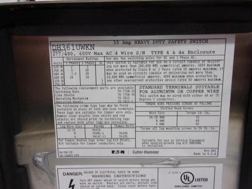 Eaton Cutler-Hammer DH361UWKN Heavy Duty Safety Switch — product image 5 of 7