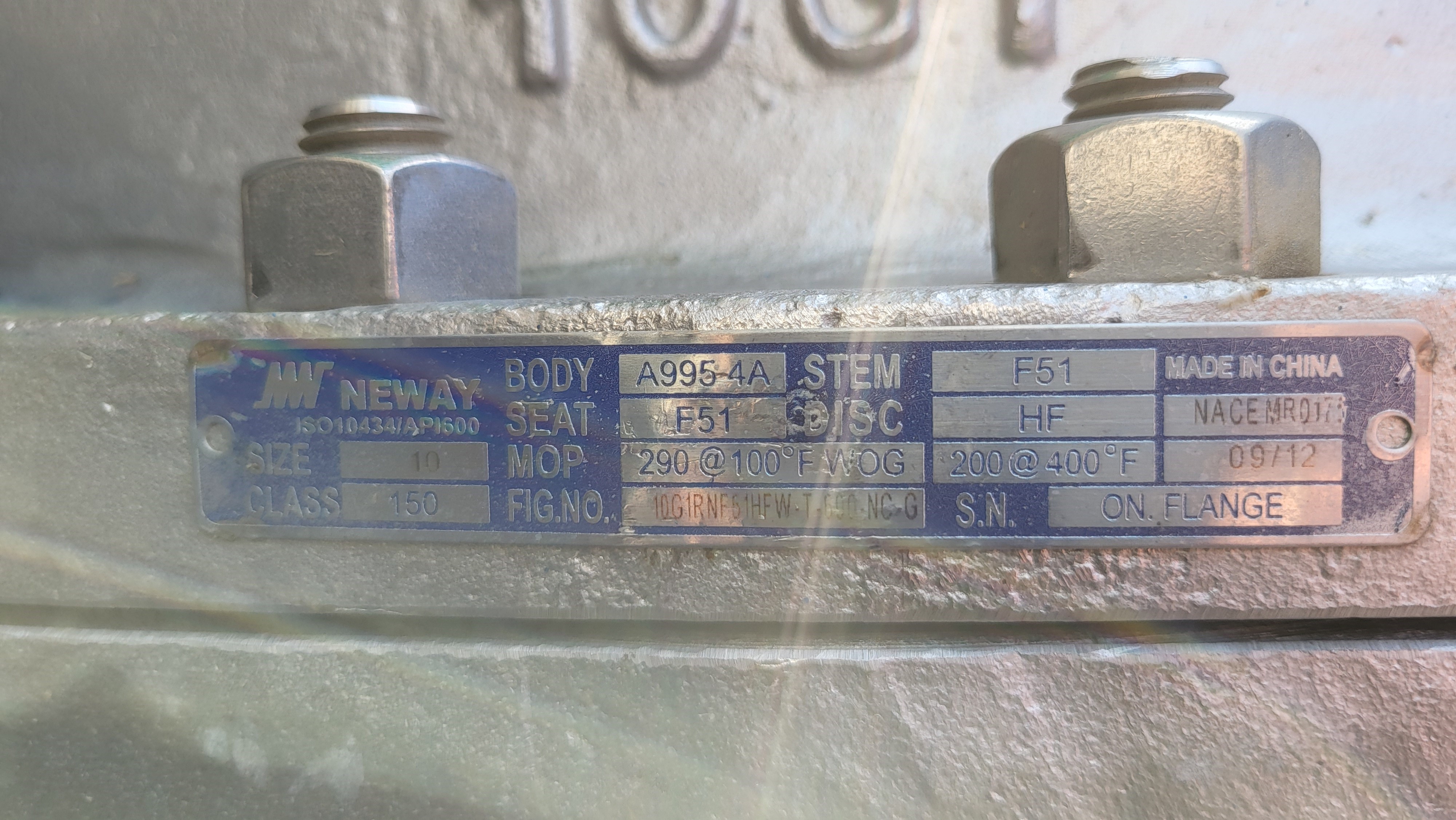 Neway 10-inch Class 150 Gate Valve Fig. No. 10G1RNF51HFW-T-600-NC-G — product image 2 of 3