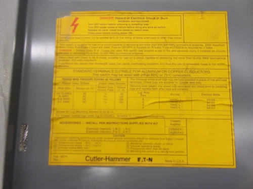 Cutler-Hammer DH222NGK Heavy Duty Safety Switch, 60A, 240V, Fusible, NEMA 1 Indoor — product image 3 of 8