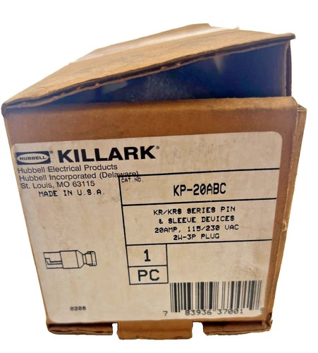 Hubbell Killark KP-20ABC KR/KRS Series Pin & Sleeve Plug 20A 115/230VAC