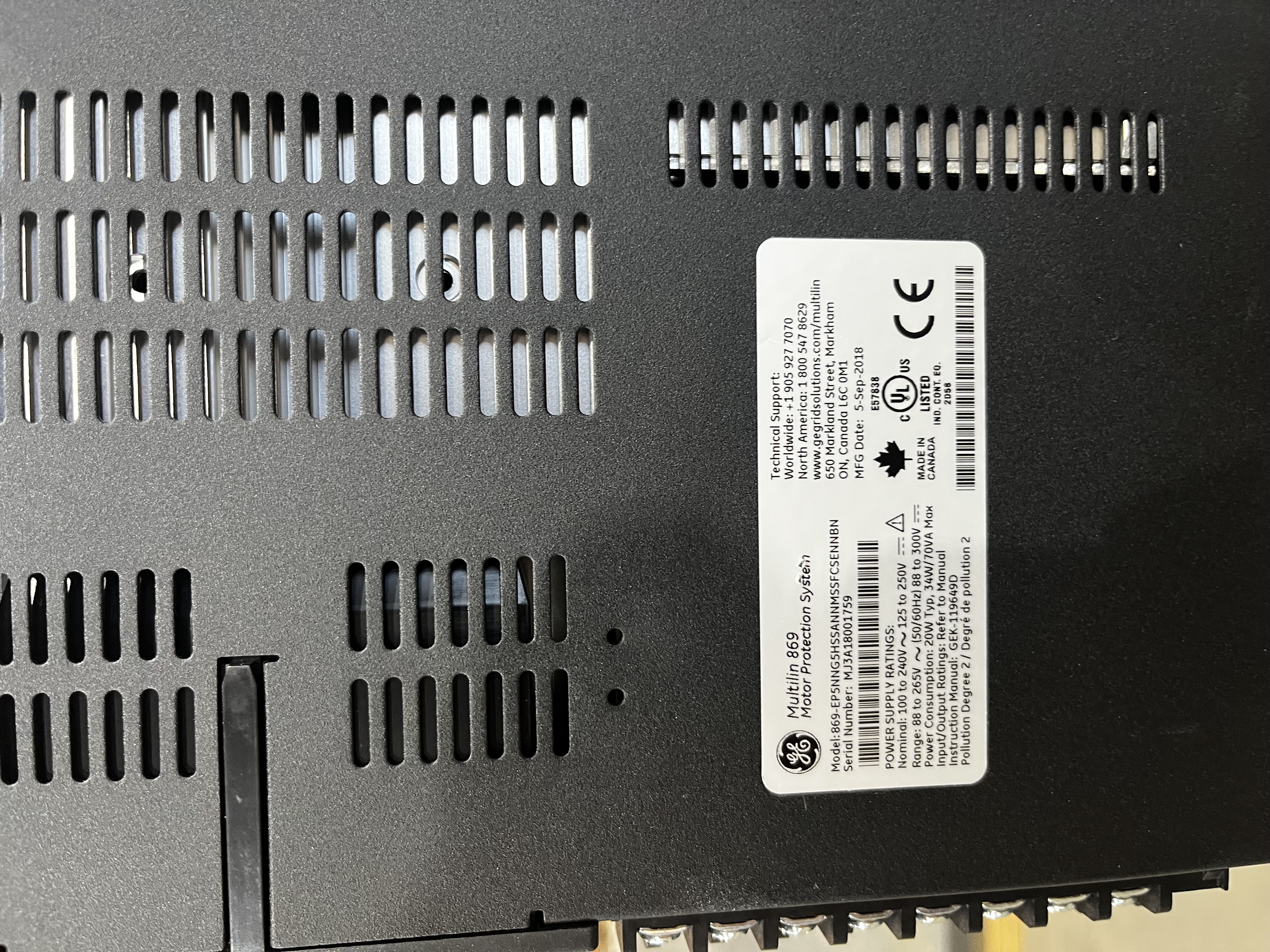 GE Multilin 869 Motor Protection Relay — product image 2 of 2