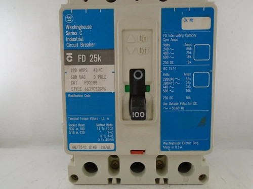 Westinghouse FD3100 Series C Industrial Circuit Breaker, 100A, 3-Pole