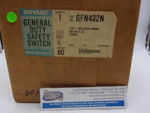Bryant GFN422N General Duty Safety Switch 60A 240V 3P Fusible NEMA1