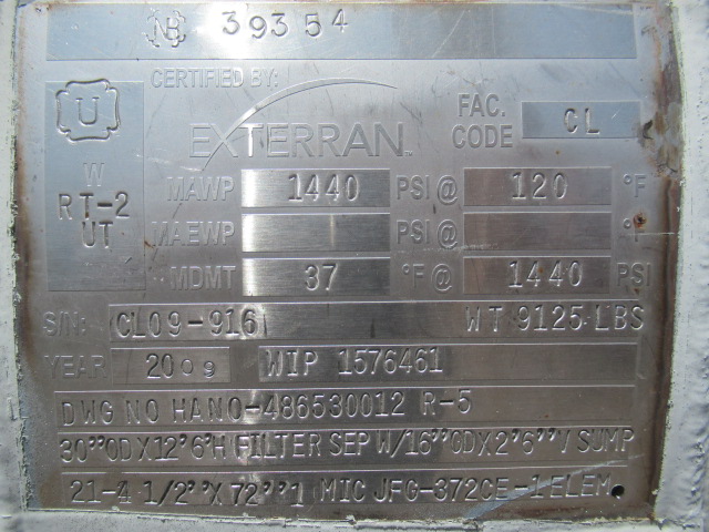 Exterran Horizontal Gas Filter Separator 30" OD x 12'6" S/S — product image 7 of 13