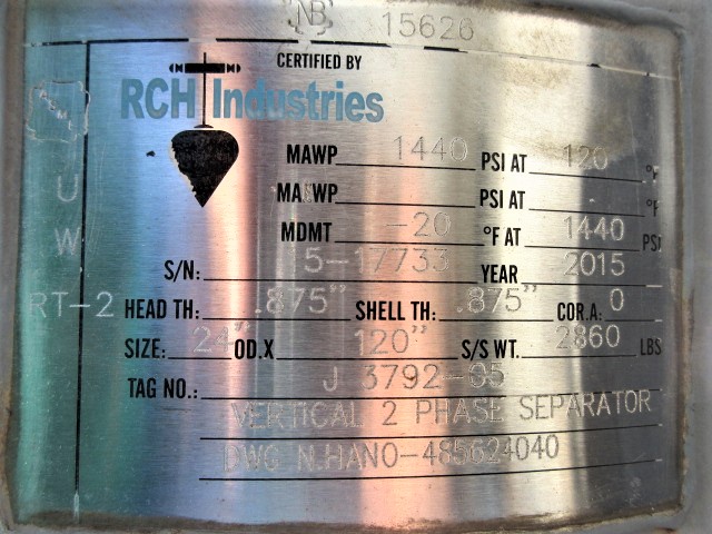 RCH Industries Vertical 2-Phase Separator 24" OD x 10' — product image 11 of 12