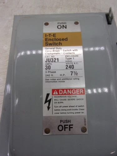 ITE JU321 Heavy Duty Safety Switch, 30A, 240V, 3 Pole, Non-Fusible, NEMA 1 — product image 2 of 8