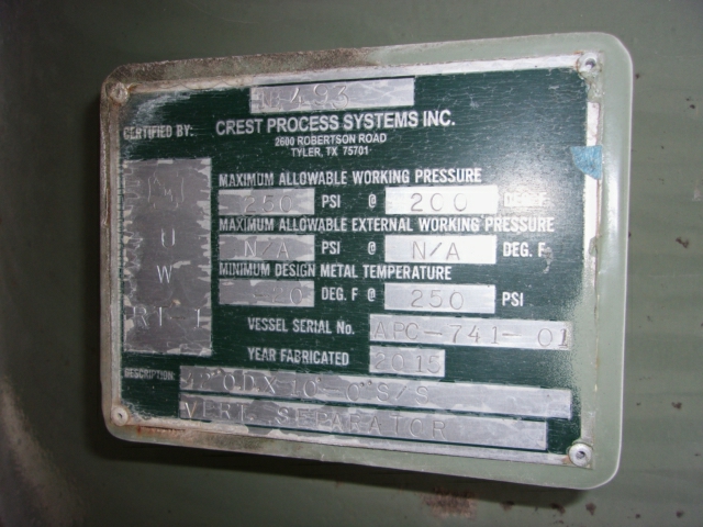 Crest Process Systems 42" x 10' Vertical Separator APC-741-01 — product image 14 of 15