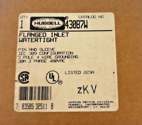 Hubbell 430B7W Flanged Inlet Watertight Pin and Sleeve — primary product image