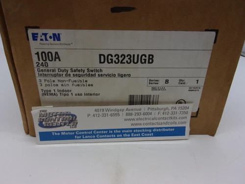 Eaton DG323UGB General Duty Safety Switch 100A 3-Pole 240V NEMA 1 — primary product image