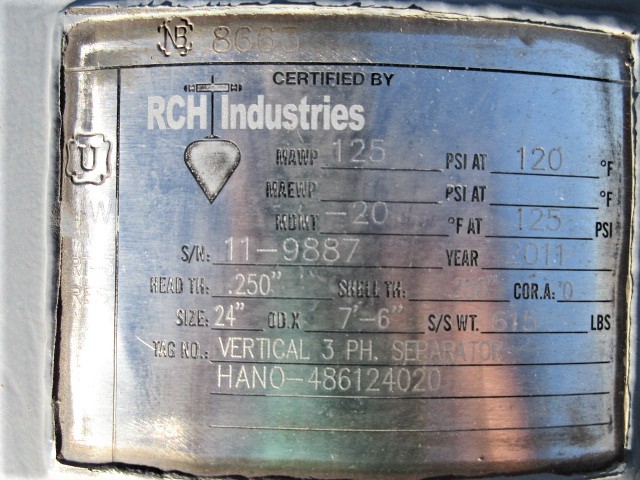 RCH Industries Vertical 3-Phase Separator 24" x 7'6" — product image 6 of 8
